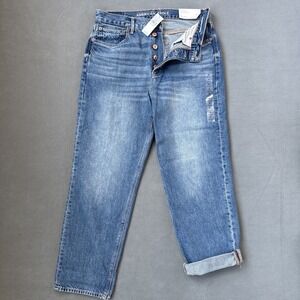 American Eagle 90s Boyfriend High Rise Jeans 8/29 Medium Vintage Wash Button Fly